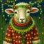 Placeholder: festive Whimiscial sheep in snow, with lights dressed for Christmas in holiday sweater