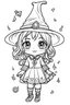 Placeholder: Online art for cute Halloween coloring pages with a witch, white background, sketch style, full body, only use outline, clean line art, no shadows, and clear and well outlined.