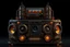 Placeholder: frontal view realistic steampunk space ghettoblaster - dark background and neon lights