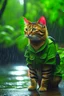 Placeholder: red cat dressed in military uniform of Vietnam war times with weapons in the rain in the jungle. photorealism. 4k. high detail.