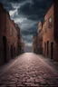 Placeholder: City background for portrait photos, brick roads, dark sky