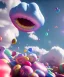 Placeholder: Ultra realistic speed clouds sky scene, wide angle view, sweet women falling down, inflatable color clothing, free jumping flying, many trinkets, hair monster, many jelly beans, balls, color smoke, smile, happy, circus style, extreme, wind, 20,000 feet altitude, stratosphere, soft color, highly detailed, unreal engine 5, ray tracing, RTX, lumen lighting, ultra detail, volumetric lighting, 3d, finely drawn, high definition, high resolution.