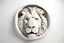 Placeholder: white,background,looking,through,a 3-d, hole,or,window,,a,seeing a lion