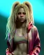 Placeholder: portrait, Shakira, blonde artist, angry, Realistic image, boxing robe, hoodie, mouthguard. loose long hair, eyes make up, perfect, glow, circle iris. Neon colors, leds, geometric shapes. Dark background, photo studio, neon lights. concept art, smooth, unreal engine 5, god lights, ray tracing, RTX, lumen lighting, ultra detail, volumetric lighting, 3d, finely drawn, high definition, 4k.