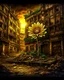 Placeholder: flower of peace blooming on damaged building in war torn city, capturing the essence of hope amidst chaos, this digital painting showcases an intricate and highly detailed portrayal, the warm lighting bathes the scene, casting a soft glow on the flower petals, while the rest of the city remains in shadows, the sharp focus ensures every intricate detail of the flower and the building's destruction is visible, this thought-provoking artwork, Trending on Artstation, combines elements of realism an