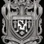 Placeholder: coat of arms of a city of blacksmith with tatoos, very detailed, black