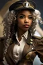 Placeholder: young mulatto girl, with wavy snow white hair dressed as a steampunk military officer