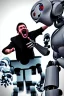 Placeholder: man screaming at a robot