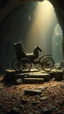 Placeholder: "ancient chariot without horse on a ruined altar, surrounded by tiny insect runes and chitin shards, underground city background, dramatic spotlight, 16:9, high detail, no humans."