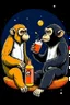 Placeholder: One monkey and one panda drink beer and talk abou universe