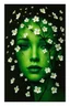 Placeholder: green woman face with branches and white flowers surreal and abstract