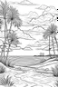 Placeholder: create"high resolution, 2D line art design, white background, simple "sandy beach with trees" for coloring page, smooth vector illustration, monochrome,