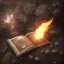 Placeholder: Magic Book papper shine. Meteorite falling in the background. Damascus steel. Fire. Dark element black.