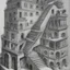 Placeholder: A building with stairs upside down and in several spacial dimensions and directions by artist "Escher" and "Piranesi"