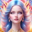 Placeholder: Flower angel, beautyful smiling young woman, long hair amazing blue eyes, happy cosmic, bright colors, blue, pink, gold, jewels, realistic, photo real, clear background, highly detailed, high contrast, 8k high definition, unreal engine 5, extremely sharp detail, light effect, sunny light background