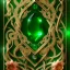 Placeholder: Emerald with word "S" with ornate floral and botanical details, Glass, caustics, magic, intricate, high details