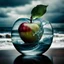 Placeholder: lovely double exposure image by blending together a stormy sea and a glass apple. The sea should serve as the underlying backdrop, with its details subtly incorporated into the glossy glass apple, sharp focus, double exposure, glossy glass apple, (translucent glass figure of an apple) (sea inside) lifeless, dead, glass apple, earthy colors, decadence, intricate design, hyper realistic, high definition, extremely detailed, dark softbox image, raytracing, cinematic, HDR, photorealistic (double exp