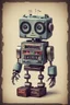 Placeholder: LITTLE OLD ROBOT MIXED WITH A MUSIC CASSET RECORDER VINTAGE, OLDEST, AND A CASSETE ON HANDS