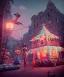 Placeholder: Wes Anderson photographer, Ultra realistic carnival garden night scene, wide angle view :: carnival woman and sweet inflatable monsters, carnival dress style, feather color, free jumping, soft color, highly detailed, unreal engine 5, ray tracing, RTX, lumen lighting, ultra detail, volumetric lighting, 3d, finely drawn, high definition.