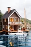 Placeholder: doll house by water with doll cabin cruiser