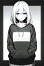 Placeholder: thoughtful girl in a loose sweatshirt, line arts, greyscale,