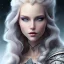 Placeholder: ice queen blue eyes long blond hair smiling face in elden ring realistic