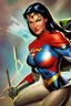 Placeholder: a series of pictures based on DC Comics Superheroes, amazing oil on canvas image of Chyna Laurer