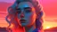 Placeholder: HYPER REALISTIC VAPORWAVE POSTER WOMAN SUNSET unreal engine fine hair