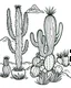 Placeholder: outline art for bold and easy coloring pages with A very simple and super minimal design a beautiful cactus landscape., white background, sketch style, fully body, only use outline, cartoon style, clean line art, white background, no shadows and clear and well outlined