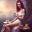 Placeholder: fantasy art, book cover, sexy woman enjoying tea by the mirror