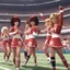 Placeholder: [photo realistic wii No More Heroes style with thick lines] 1970s Cheerleaders in the stadium