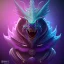 Placeholder: purple mythical creature in galaxy, teal and purple smoke, detailed, realistic, 4k