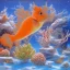 Placeholder:  2 Orange fish and White cat friendly Celebrating christmas under the water