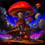 Placeholder: A fantabulous black, orange, and blue (((mushroom tower house))) erected atop a (geologic pillar), surrounded by the uncanny imaginative ((( swirling skies))), offset by the stark hues of a (neon-tinged nebulous space scape), within. captured by the hand a skilled master painter with a focus on (softly blurred compositions and voluminous lighting).