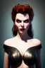 Placeholder: Hannah Waddingham as evil queen in black leather, busty, cleavage, voluptous, rebecca Welton, angry, stern look. character design by cory loftis, fenghua zhong, ryohei hase, ismail inceoglu and ruan jia. unreal engine 5, artistic lighting, highly detailed, photorealistic, fantasy
