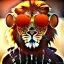 Placeholder: Lion toddler, smile, steampunk headphone, sunglass, gangsta neckless, full body, orange puffer jacket, tokio background, dramatic lighting, hyper realistic, unreal engine 5, 16k