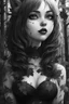 Placeholder: CAT GIRL, goth, forest, nature, cartoon, leaves, black and white hair, boobs, portrait