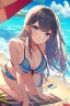 Placeholder: an anime waifu suntanning on the beach in a bikini