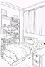 Placeholder: girl bedroom, many objects, line arts, manga style