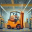 Placeholder: A giant snail in a factory driving around in a forklift, and are in the way for every worker, other angry workers stands around the snail and yell at him, pointing and give him the long finger