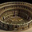 Placeholder: A bronze coliseum with swords on the entrance designed in ancient Greek and Roman mosaics