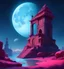 Placeholder: the moon lit up the night sky in this art, in the style of fantastical ruins, luminous 3d objects, alexandr averin, orient-inspired, dark pink and azure, cute cartoonish designs, mystic symbolism