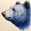 Placeholder: sideview of bear head, use raw sketch inkpen, use 70s comics style, indigo ink on creamy paper texture, strong contrast