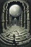 Placeholder: THE MOON HIDDEN SHADOWY beuracracy lost in the temple maze STYLE OF HIROKU OGAI