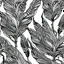 Placeholder: black and white banana leafs wallpaper pattern in vector lines, same line weight