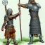 Placeholder: Chain mail, Anglo Saxon, full body, watercolour, spear, shield, standing