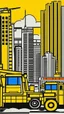 Placeholder: A yellowish orange colored district with construction trucks painted by Roy Lichtenstein