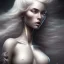 Placeholder: fantasy magic, intricate, sharp focus, illustration, highly detailed, digital painting, concept art, matte, masterpiece head sexy front view black blonde beauty space lady silver carp skin one head blonde space night