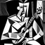 Placeholder: picasso man with guitar cubisme only lines black and white