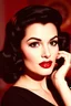Placeholder: 1950s pin up style portrait of a famous beautiful brunette actress looking luxurious with big red lips